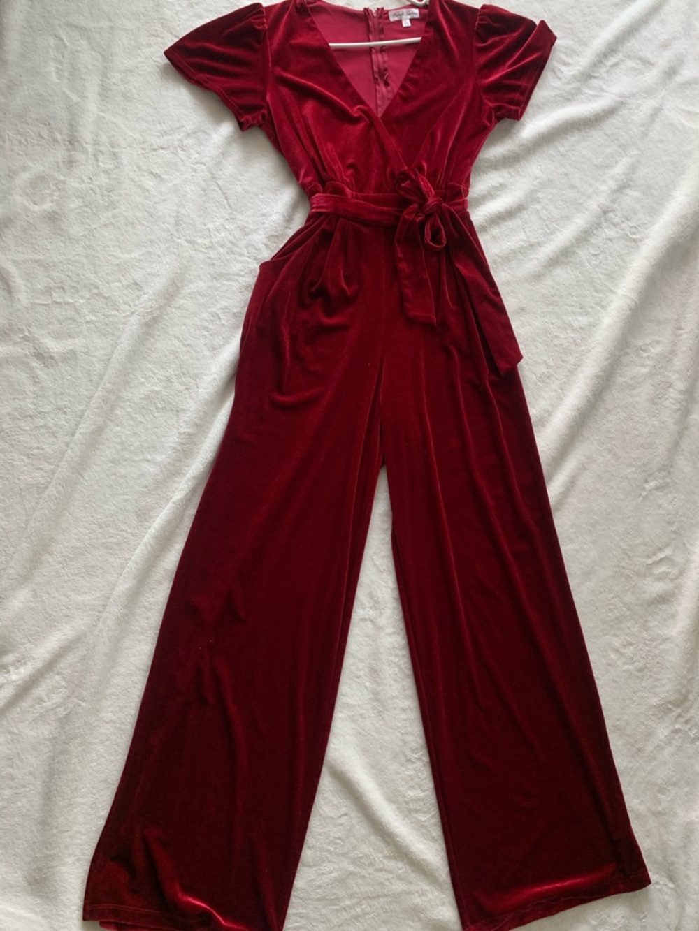 Emerald Sundae Velvet Wrap Jumpsuit - Red for formal event